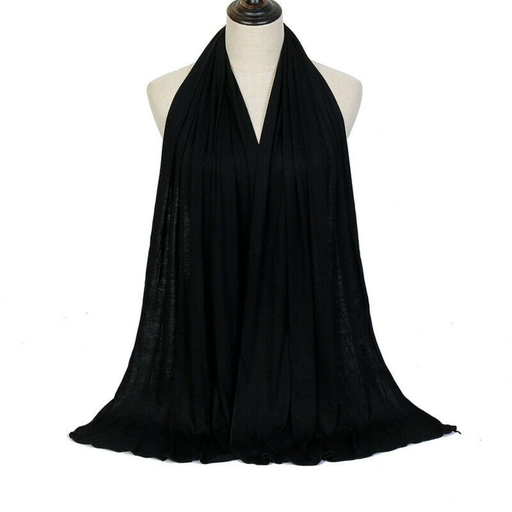 Jersey Cotton Solid Hijab Scarf Long Muslim Shawl Stretchy Soft Turban Wrap - Picture 7 of 11